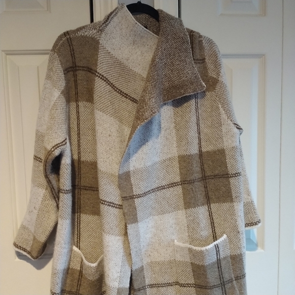 Joseph A. -- Brown Plaid Lightweight Long Open Knit Cardigan L - Picture 3 of 13